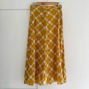ZARA Yellow A-Line Floral Embroidered Skirt